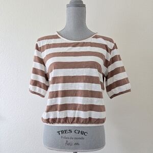 Pact Organic Cotton Fawn Stripe Easy  Slub Bubble Hem Tee Top size Small
